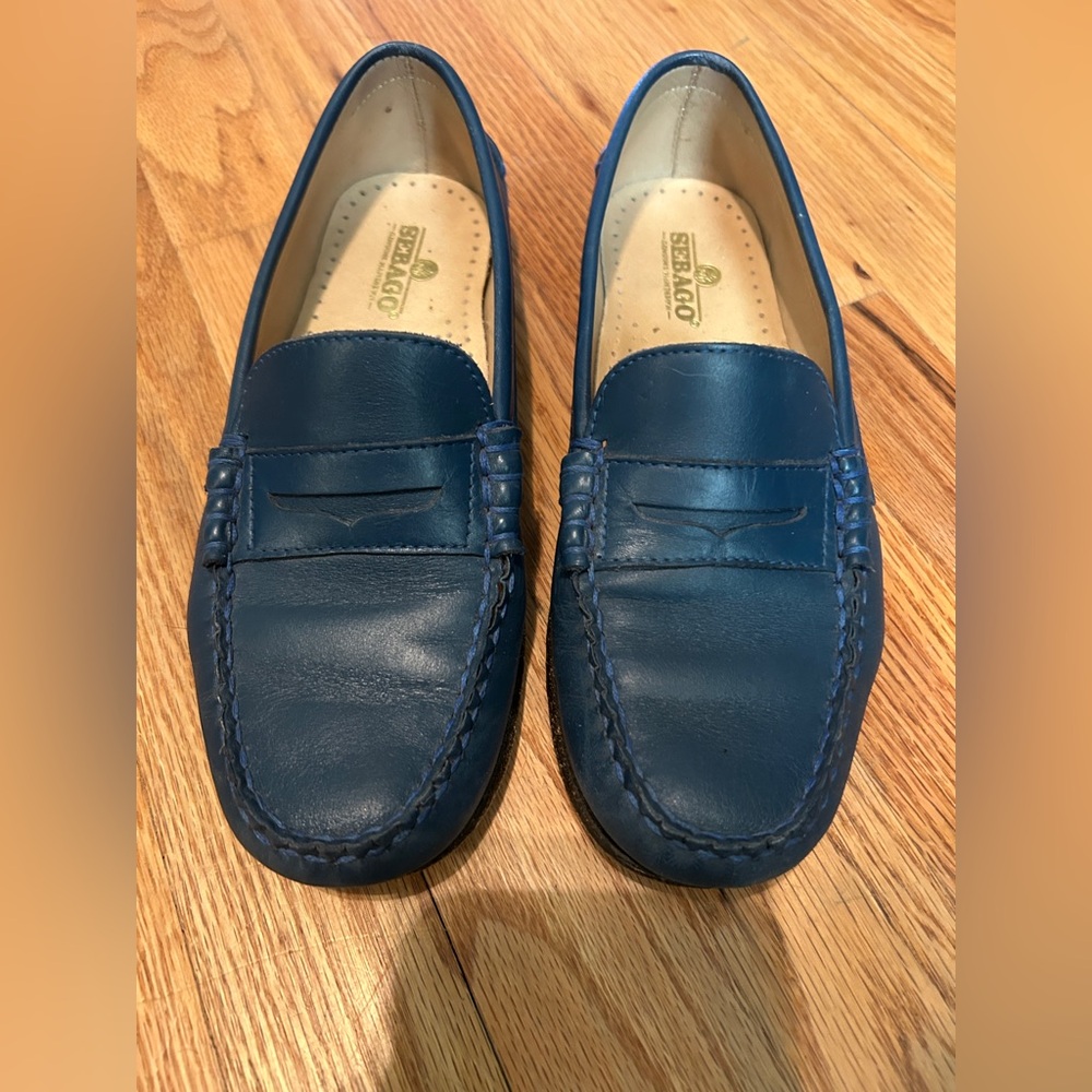 Sebago Navy Leather Slip-On Loafers